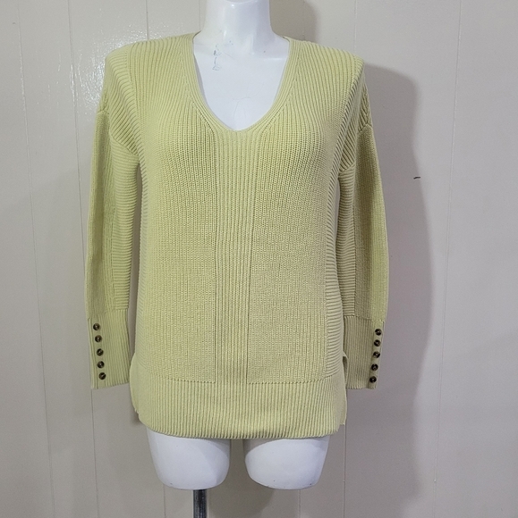 Rachel Zoe Long Sleeve Green Sweater High Low Jumper Plunge Neck Women's Sz L - Picture 7 of 10